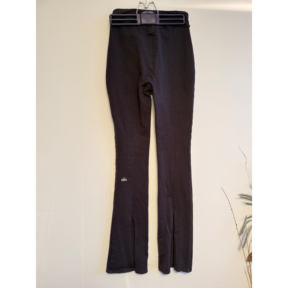 Alo Yoga Womens High Waist Airbrush Seam Flare Leggings Black Front Slit Pants